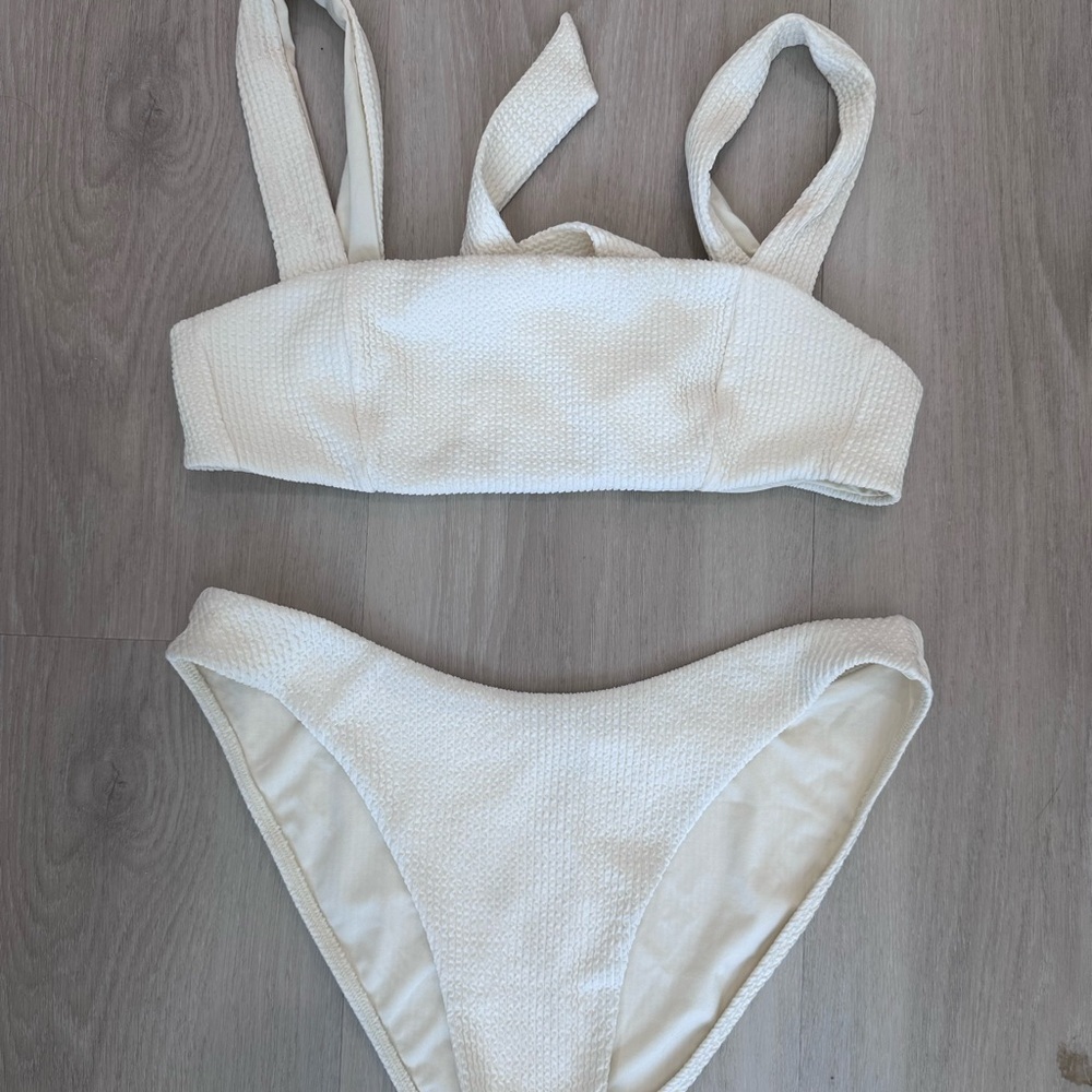 Monday Swimwear Cream Textured Bikini Set Size M/L